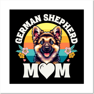 Colorful German Shepherd Mom Retro Sunset Dog Lover Mothers Day Posters and Art